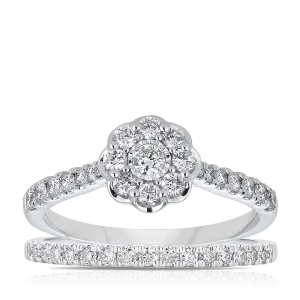 0.75ct TW Diamond Halo Engagement Ring in 9ct White Gold
