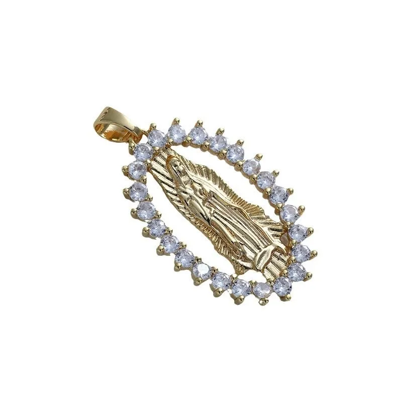 1 Piece Copper Round Virgin Mary Oval Pendant