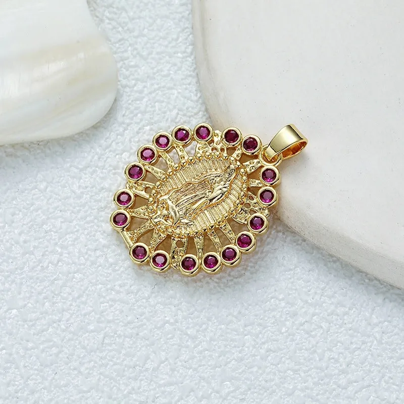 1 Piece Copper Round Virgin Mary Oval Pendant