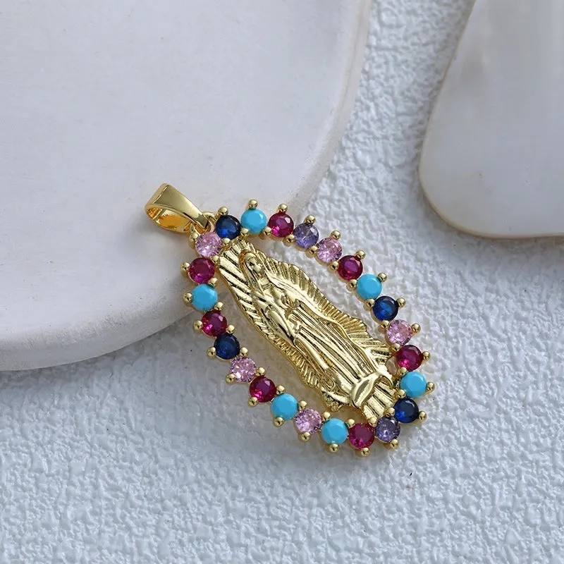 1 Piece Copper Round Virgin Mary Oval Pendant