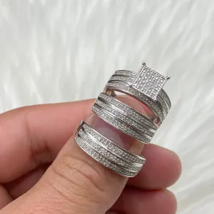 10K White Gold Diamond Luxury Trio Engagement Ring 0.85Ct Dia / 8.1gr / Size 7W/10M