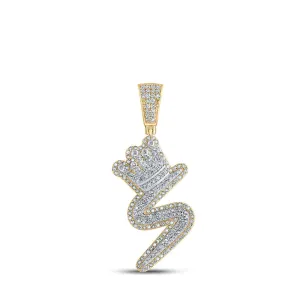 10kt Yellow Gold Men's Diamond S Crown Letter Charm Pendant - 1 Cttw