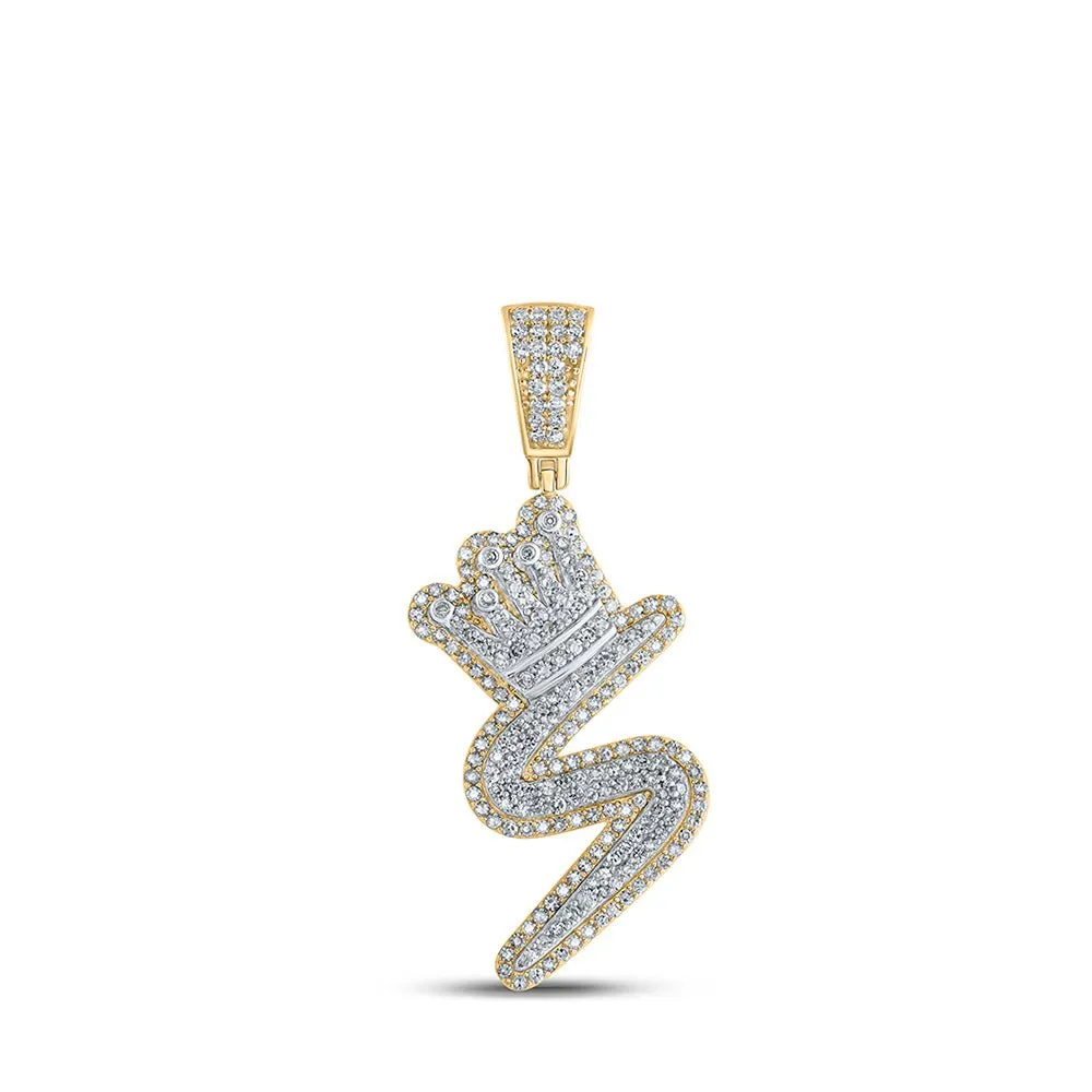 10kt Yellow Gold Men's Diamond S Crown Letter Charm Pendant - 1 Cttw
