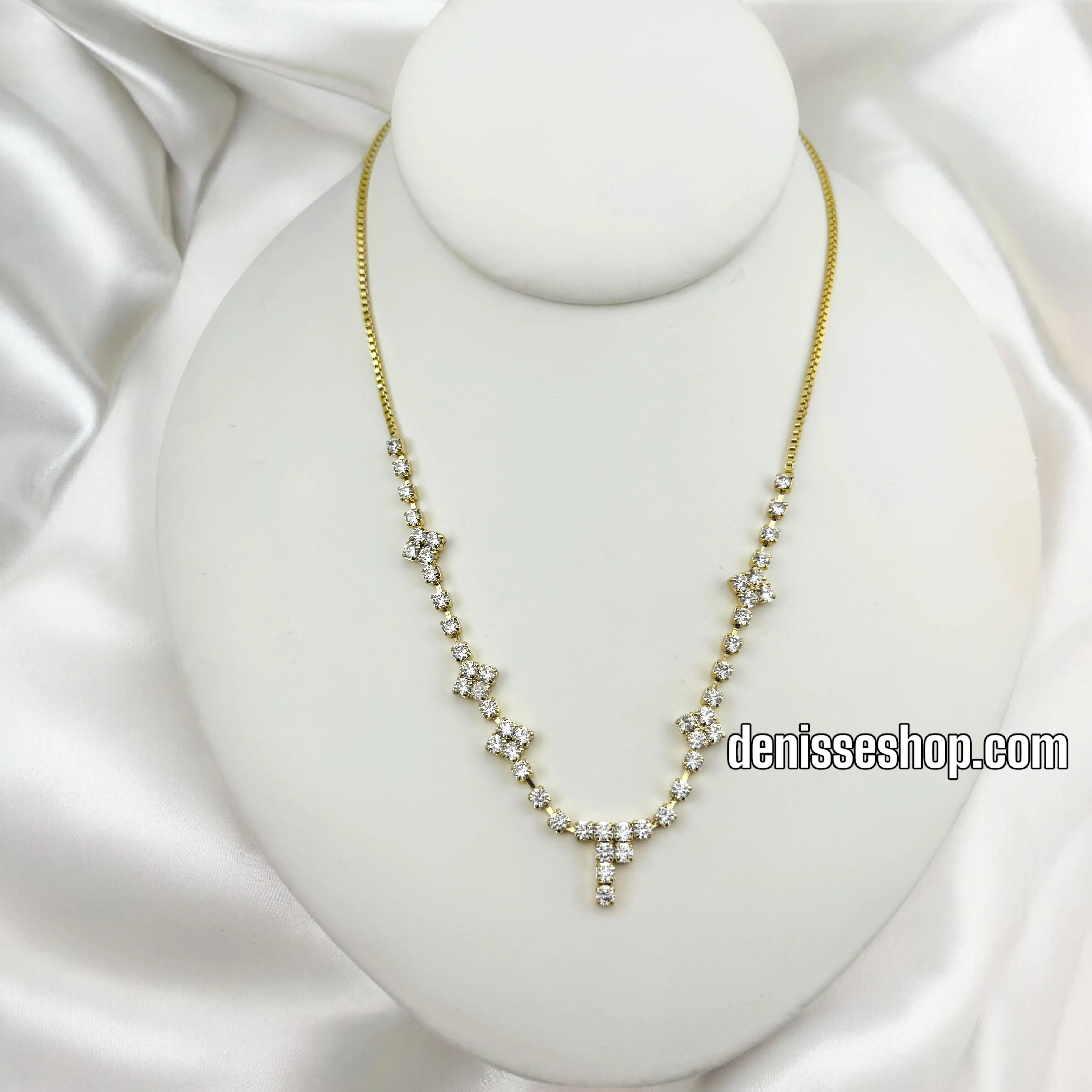 14K ELEGANT WHITE STONE NECKLACE 18'' N208