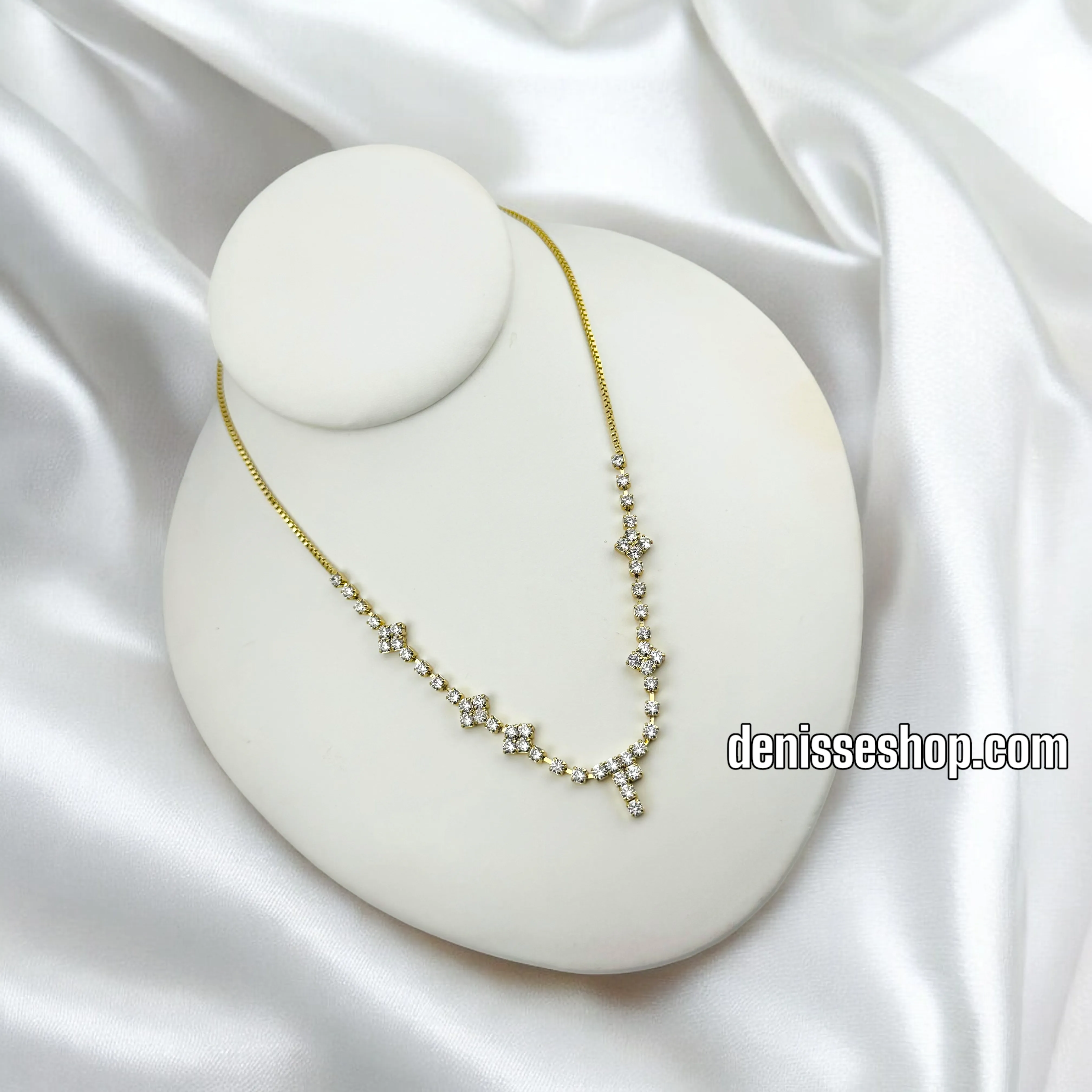 14K ELEGANT WHITE STONE NECKLACE 18'' N208
