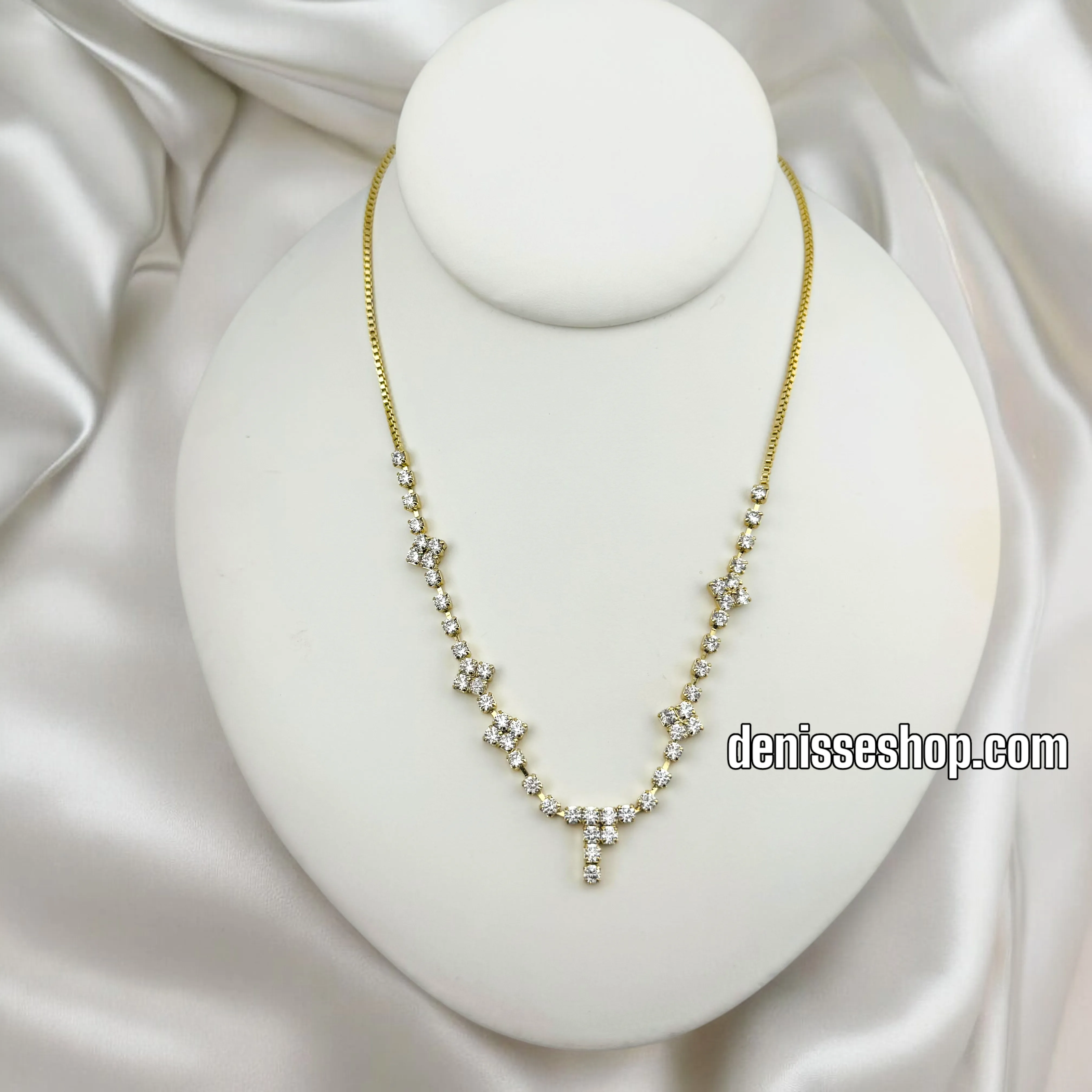 14K ELEGANT WHITE STONE NECKLACE 18'' N208