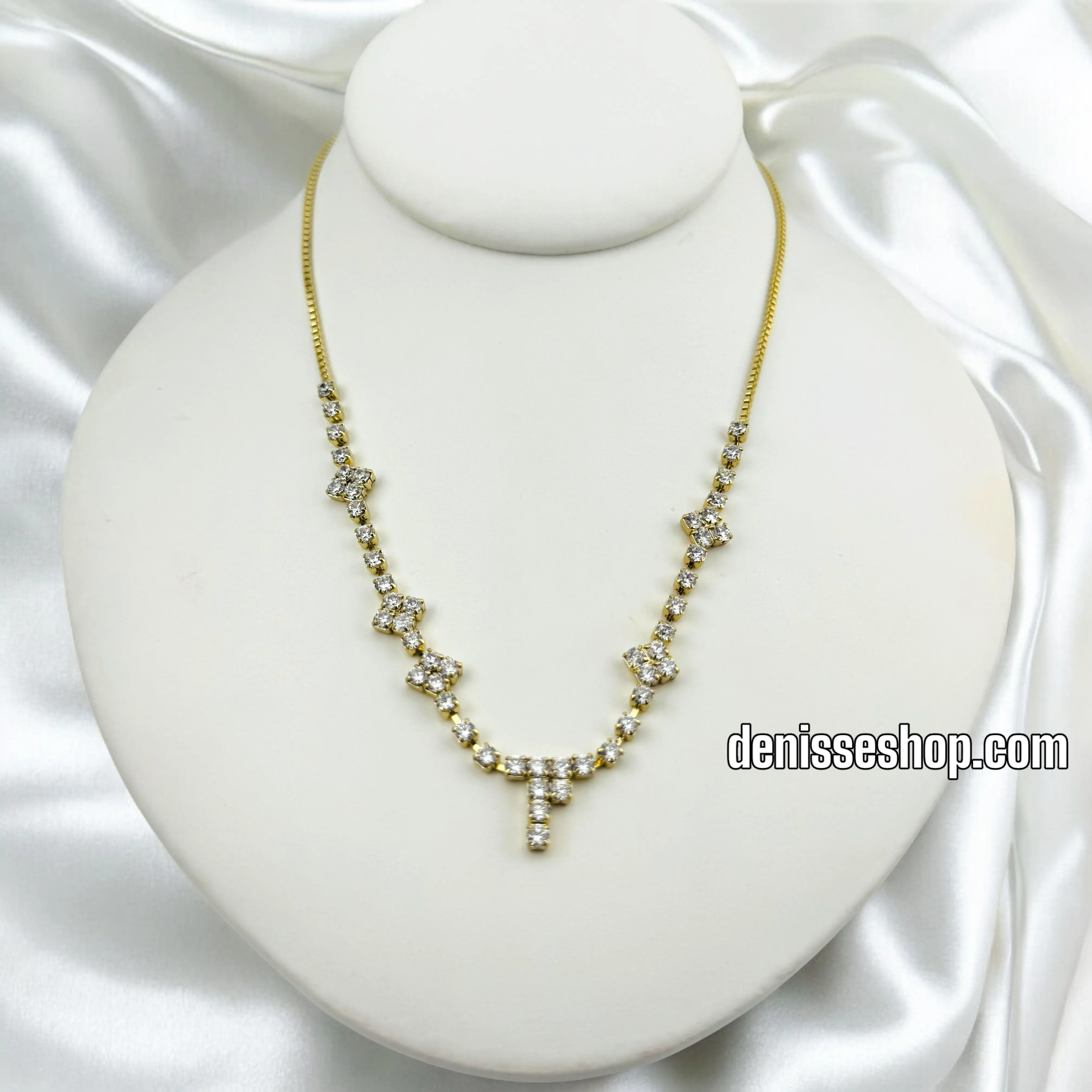 14K ELEGANT WHITE STONE NECKLACE 18'' N208