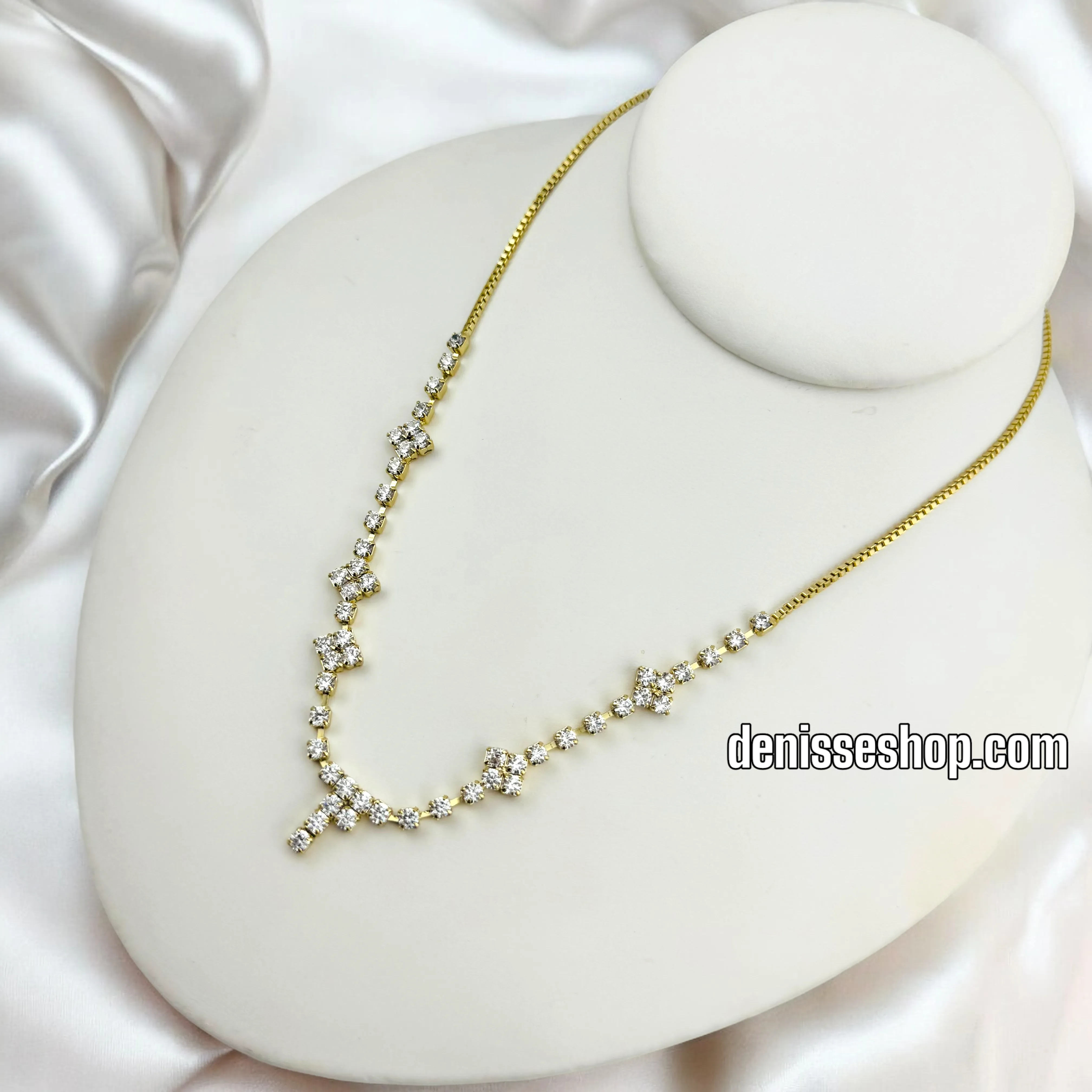 14K ELEGANT WHITE STONE NECKLACE 18'' N208