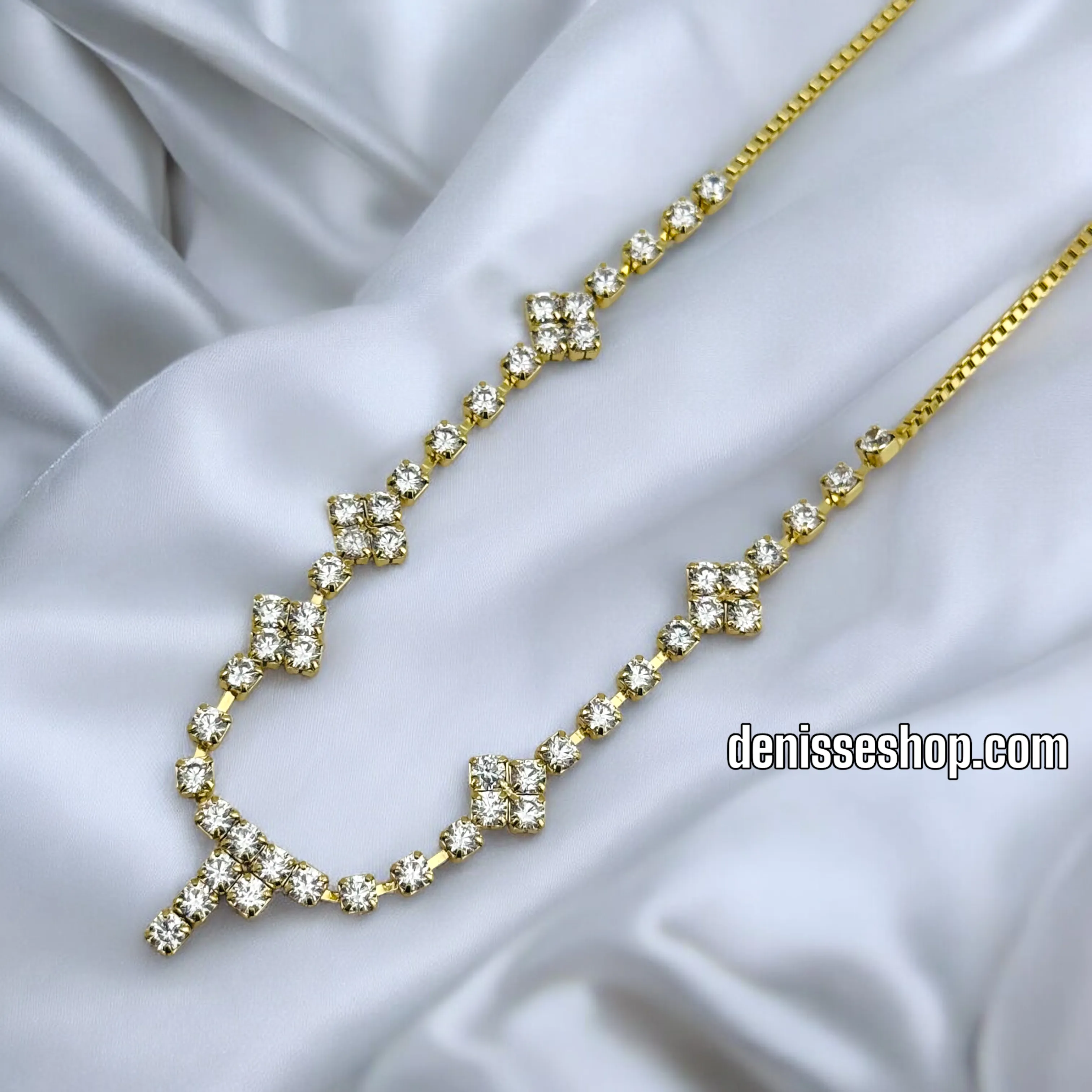 14K ELEGANT WHITE STONE NECKLACE 18'' N208