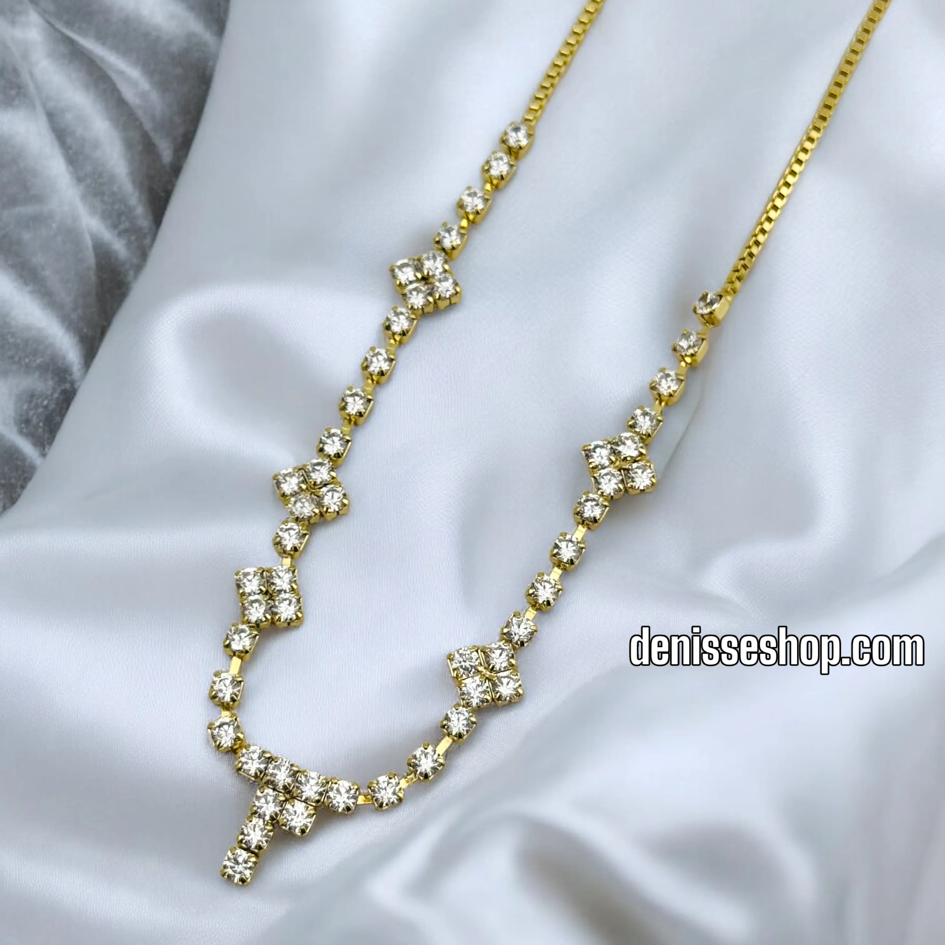 14K ELEGANT WHITE STONE NECKLACE 18'' N208