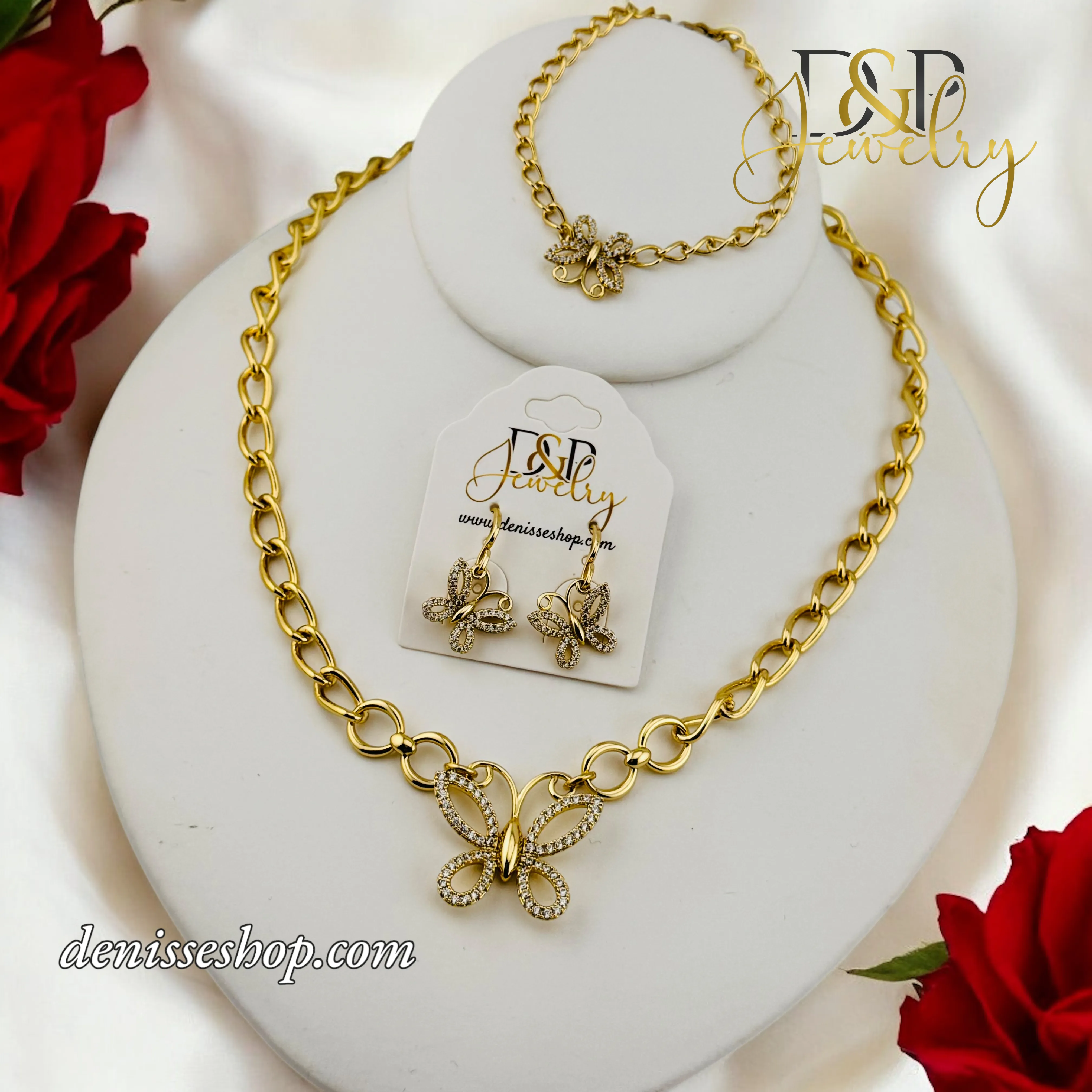 14K FASHION BUTTERFLY GOLD NECKLACE SET N243
