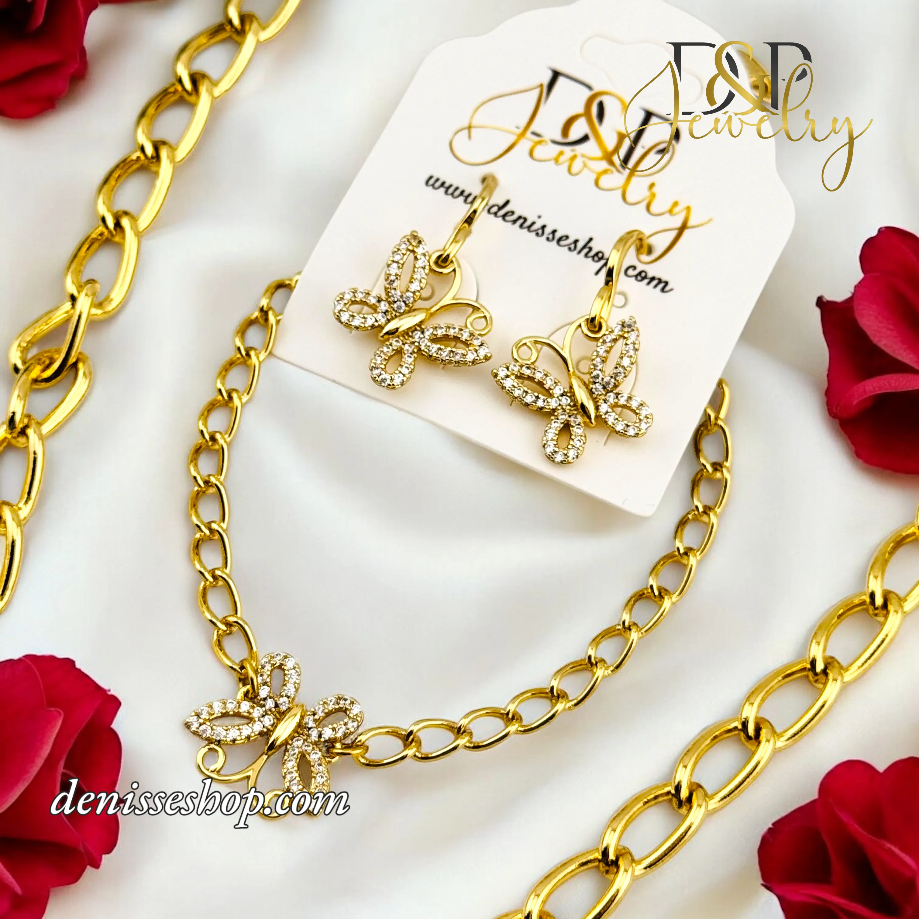 14K FASHION BUTTERFLY GOLD NECKLACE SET N243