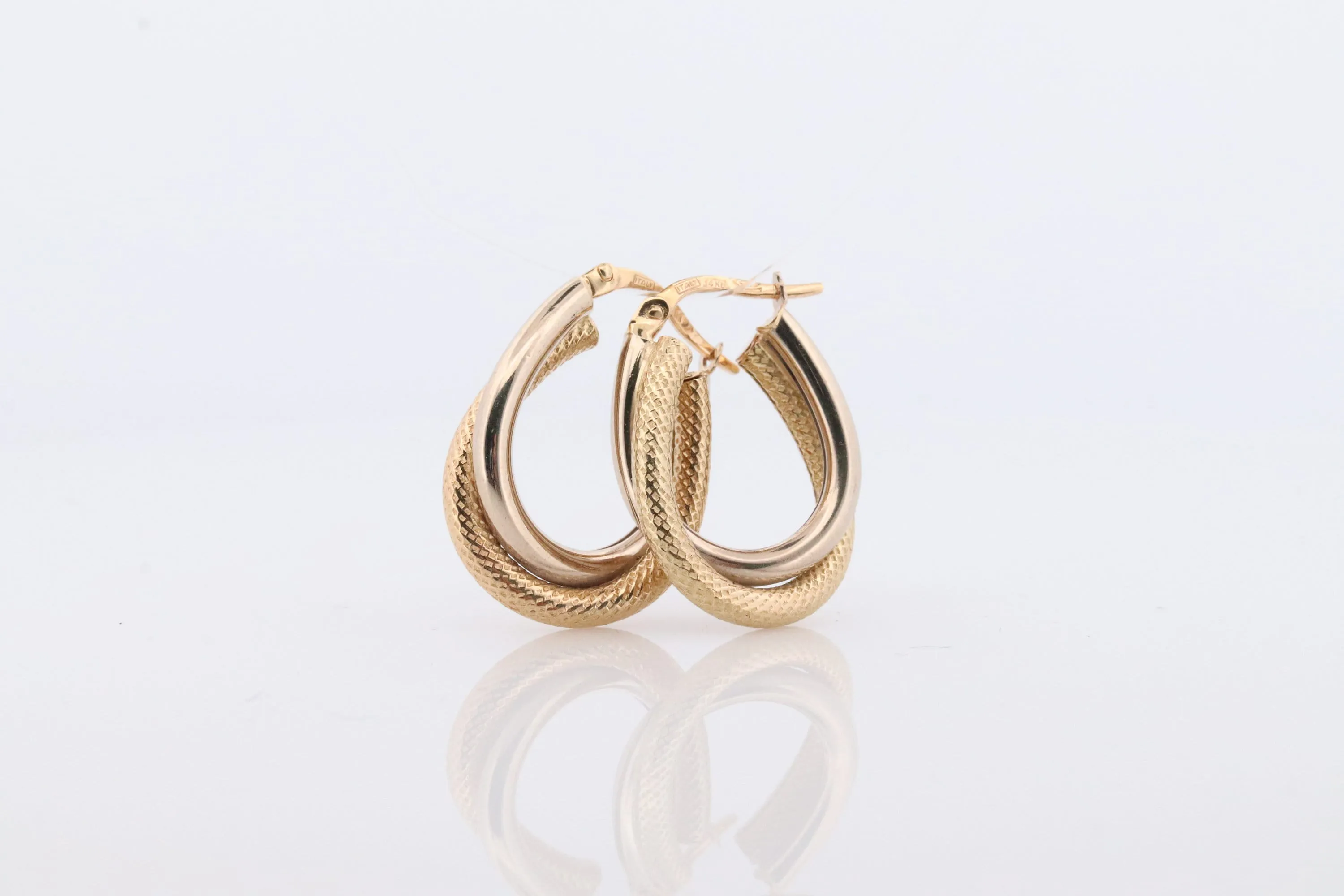 14k Gold Puffed Hollow HOOP Earrings. Intertwined Textured Loop earrings. Dangle Multi Hoop Earrings.