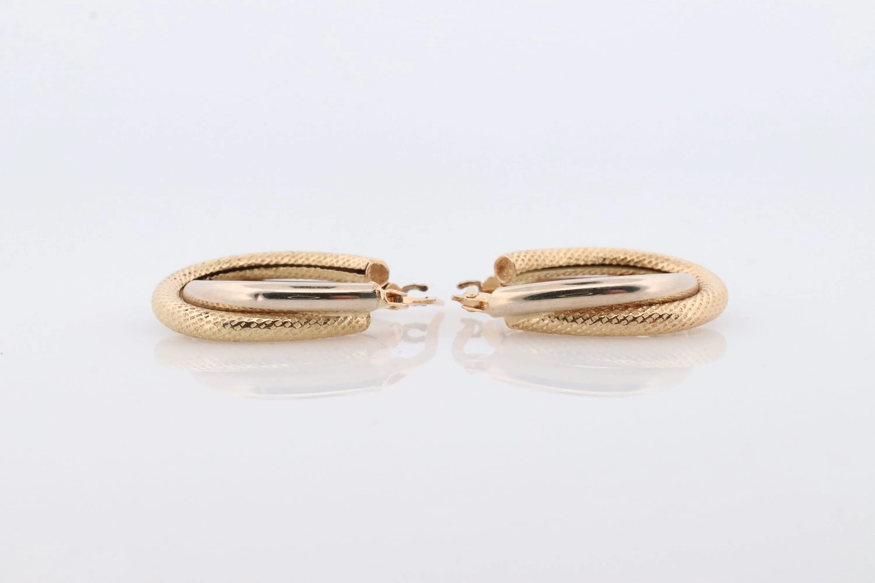 14k Gold Puffed Hollow HOOP Earrings. Intertwined Textured Loop earrings. Dangle Multi Hoop Earrings.