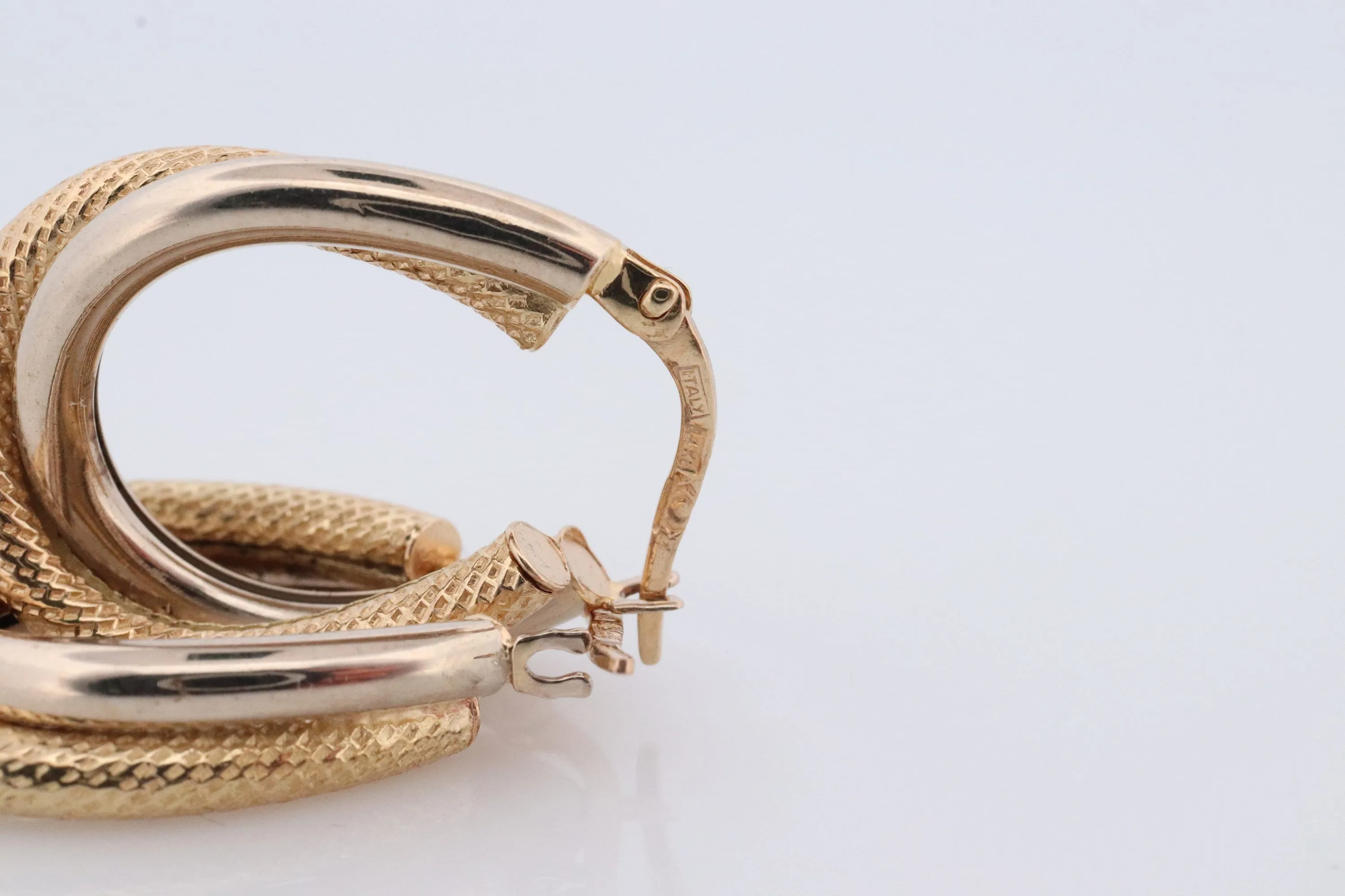 14k Gold Puffed Hollow HOOP Earrings. Intertwined Textured Loop earrings. Dangle Multi Hoop Earrings.
