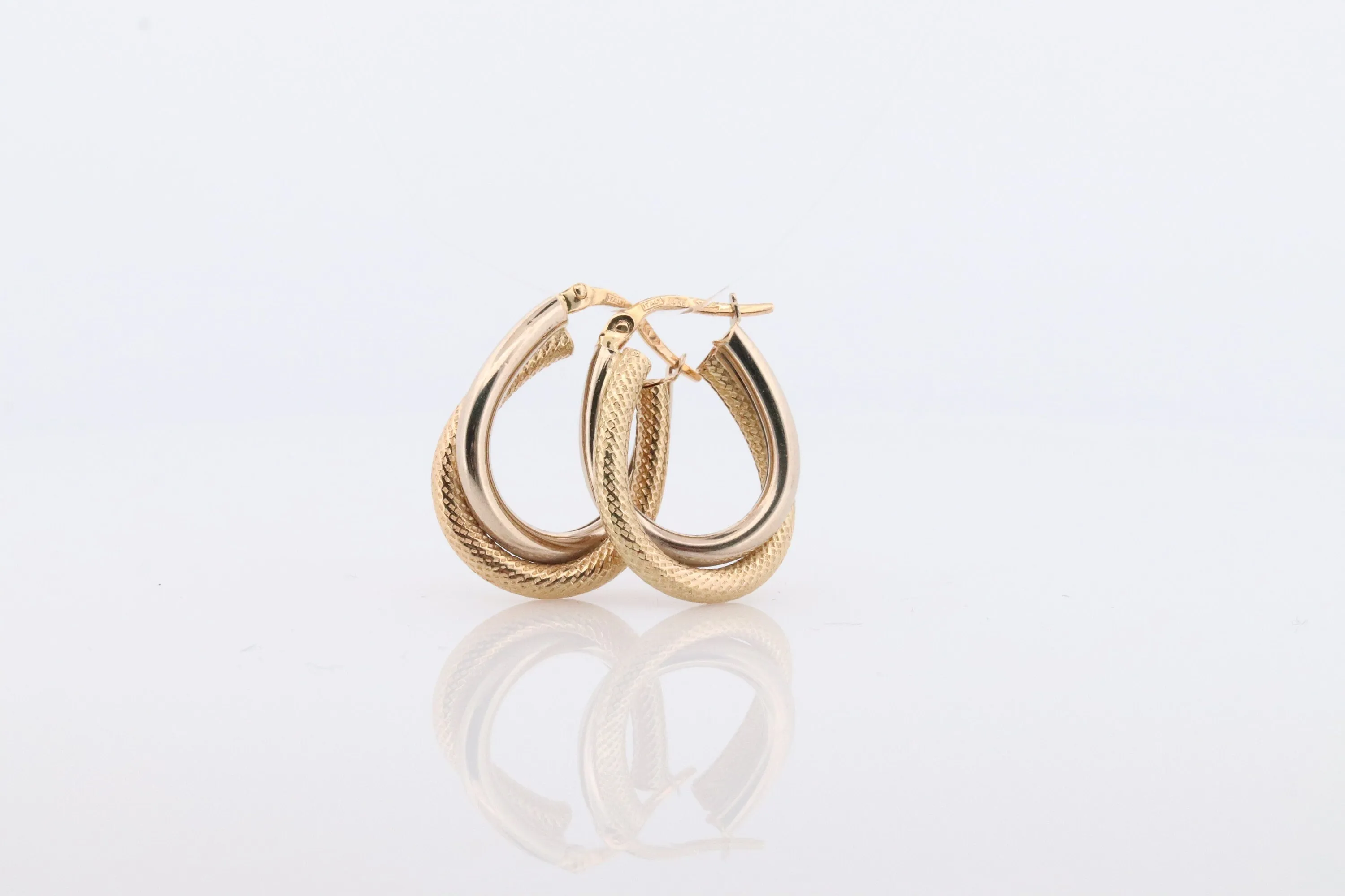 14k Gold Puffed Hollow HOOP Earrings. Intertwined Textured Loop earrings. Dangle Multi Hoop Earrings.