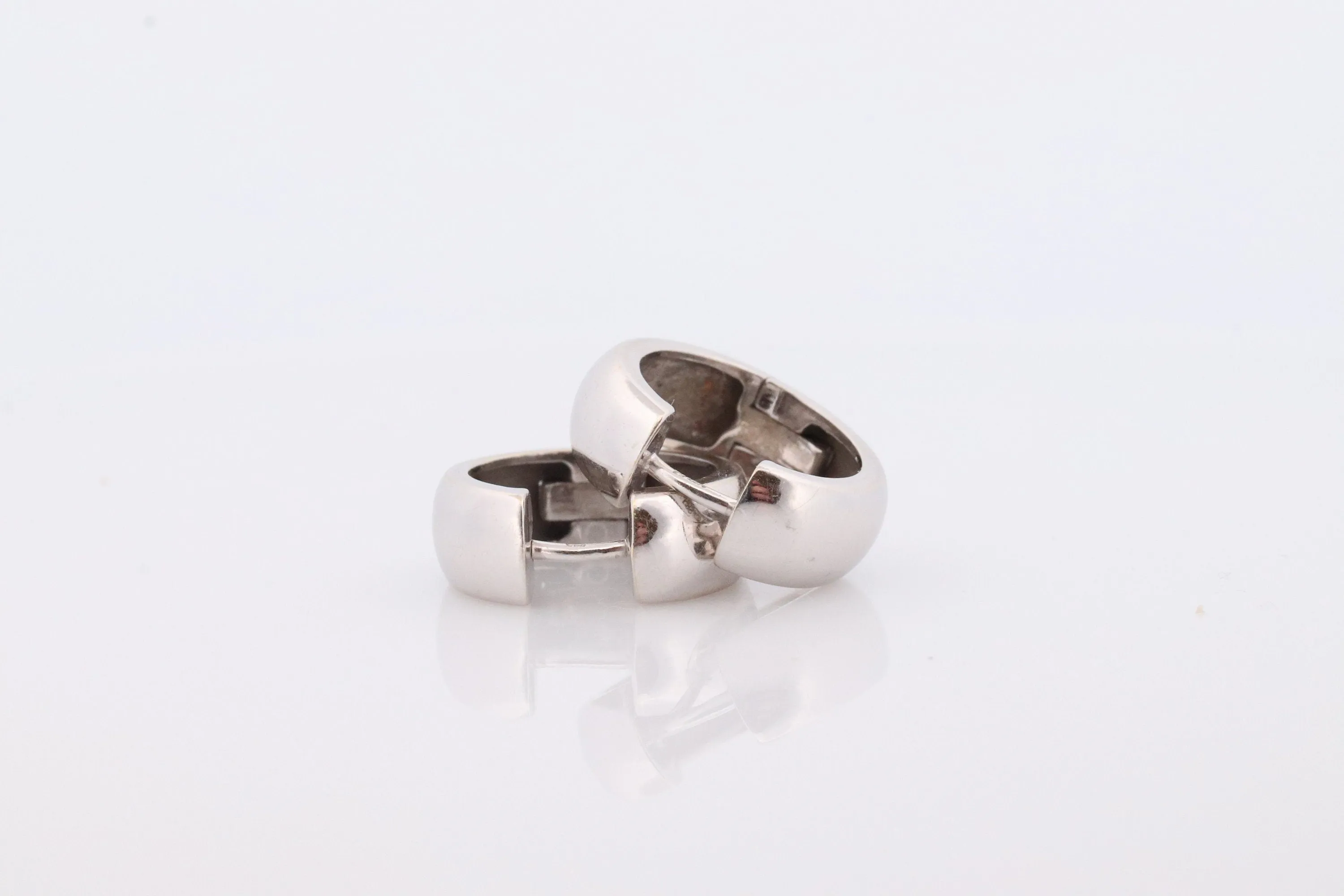14k Gold Rounded HOOP Earrings. Heavy 6.8g Hoop Gloss earrings. Huggies Wide Polished White Gold Earrings. Huggie Hinged Earrings.