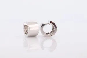 14k Gold WIDE Flat HOOP Earrings. Heavy 8.5g Hoop Gloss earrings. Huggies Wide Polished White Gold Earrings. Huggie Hinged Earrings.