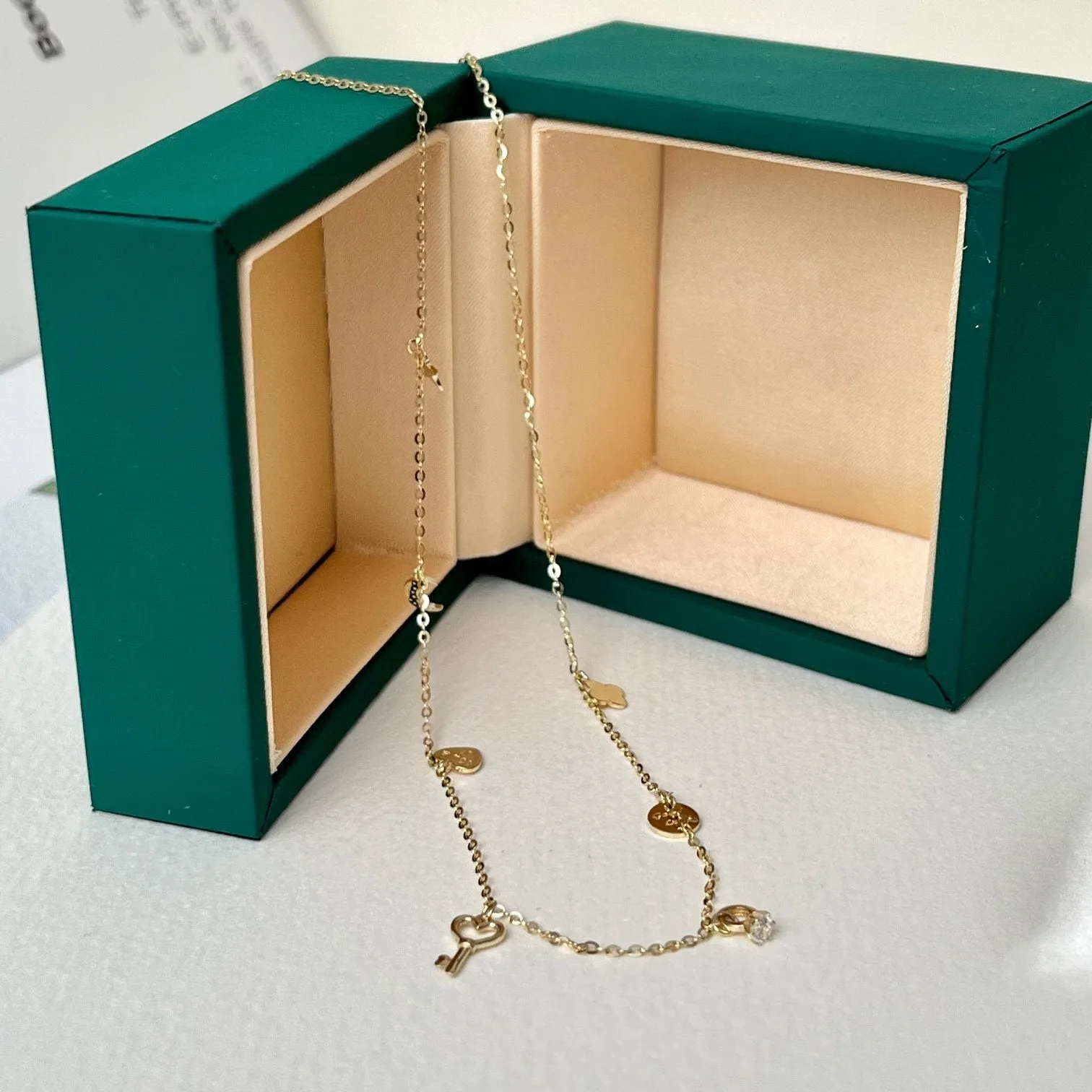14k Solid Gold Multi Charm Necklace