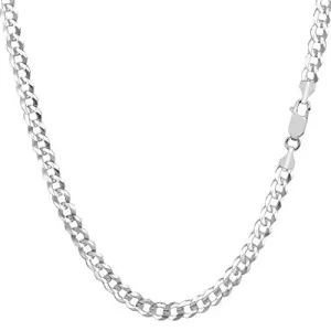 14K Solid Yellow Gold 3.8mm Cuban Curb Link Chain Necklace- Lobster Claw Clasp (White, 20)