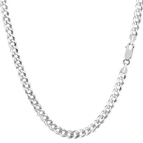 14K Solid Yellow Gold 3.8mm Cuban Curb Link Chain Necklace- Lobster Claw Clasp (White, 20)