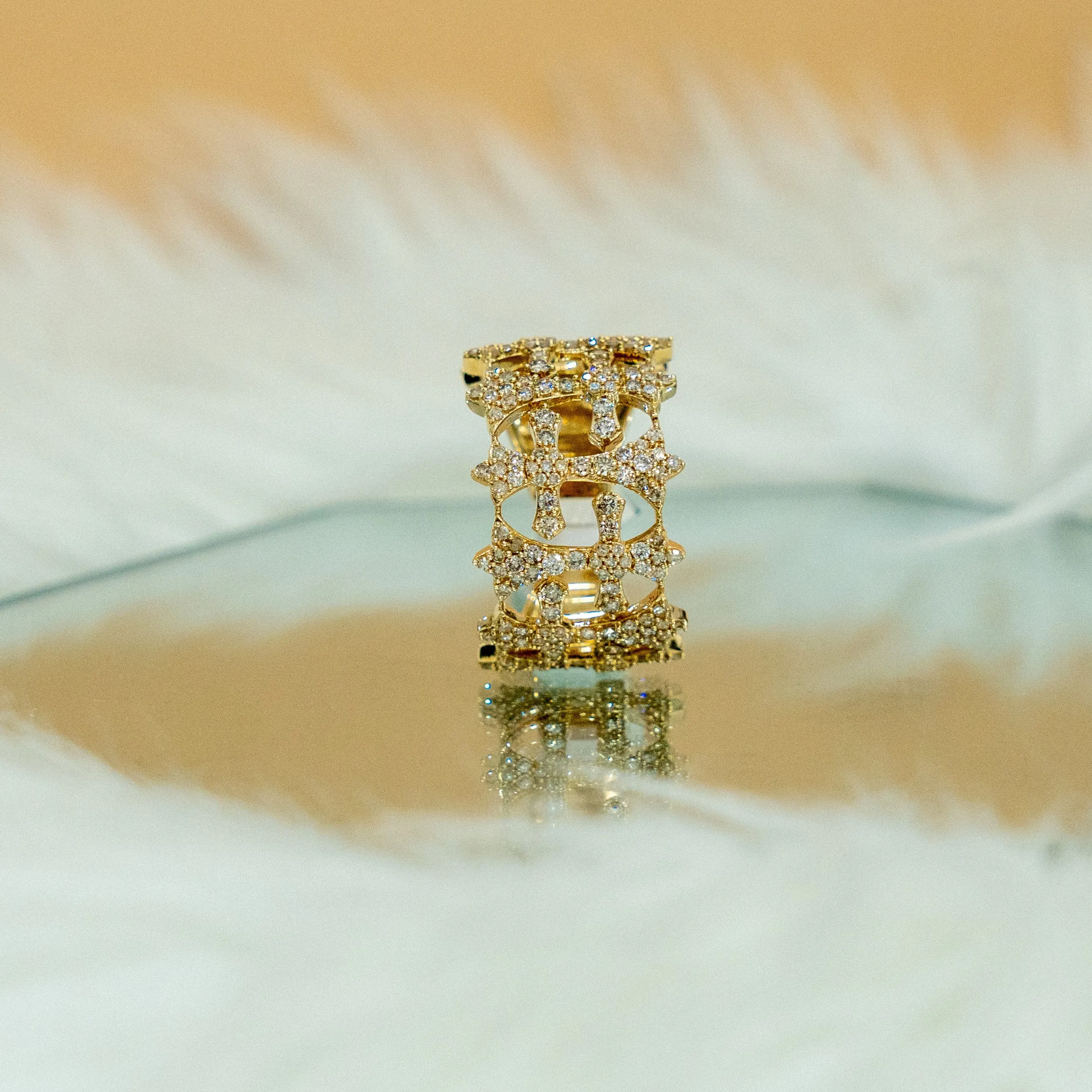 14K Yellow Gold Cross Diamond Ring 2.21Ct / 8.2gr / Size 11