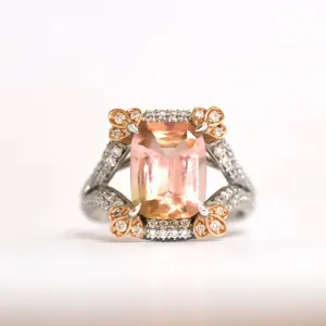 18ct White Gold Cushion Cut Cantaloupe Tourmaline Ring