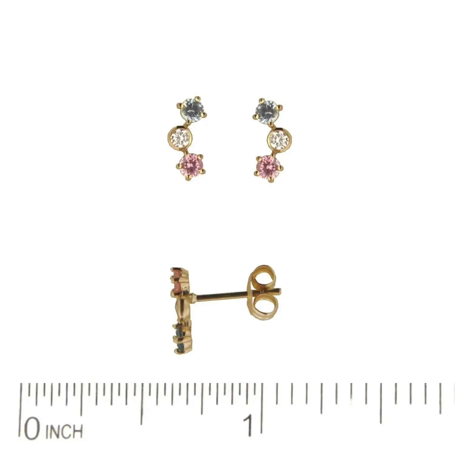 18K Gold Pink Blue and White Zirconia Crawler Post Earrings