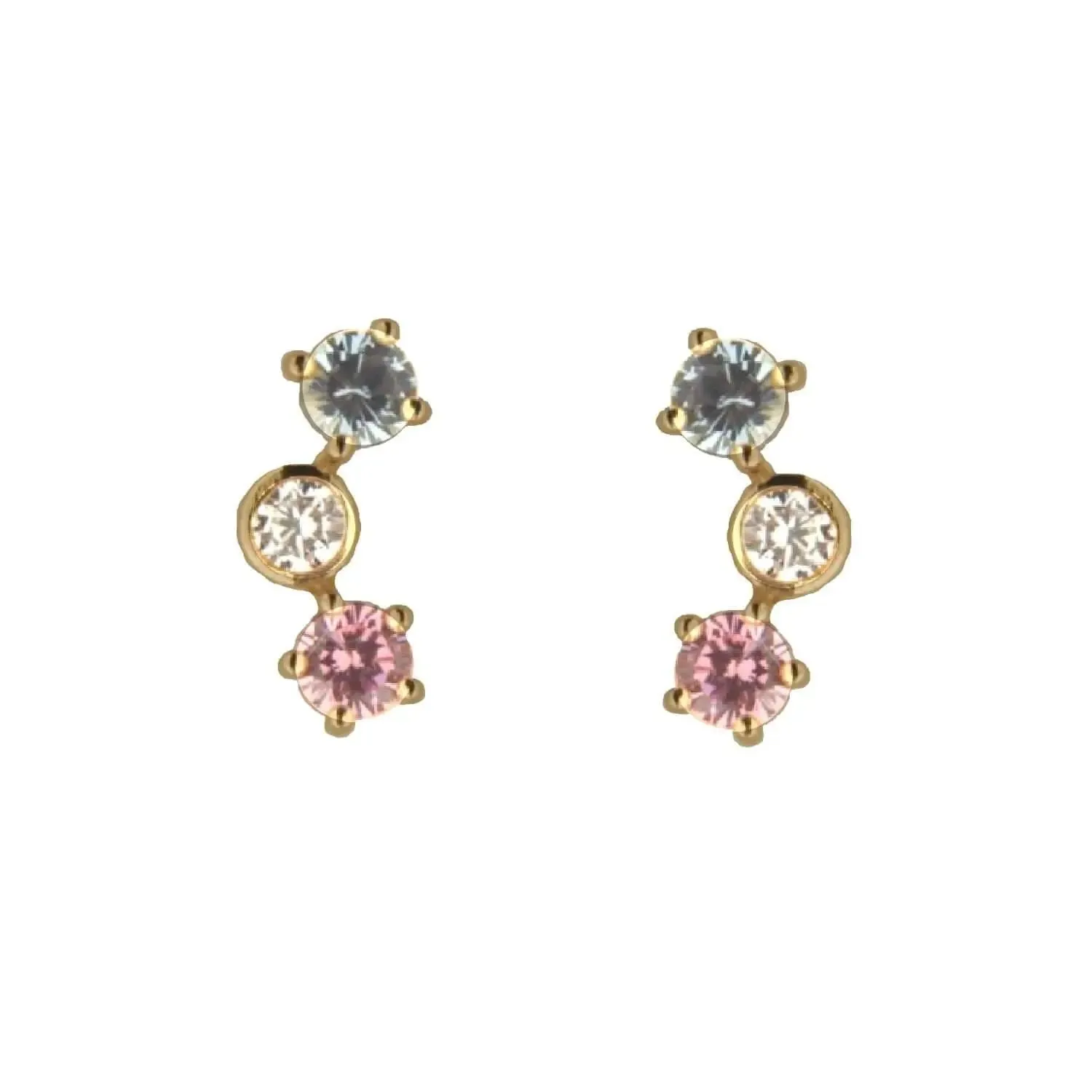 18K Gold Pink Blue and White Zirconia Crawler Post Earrings