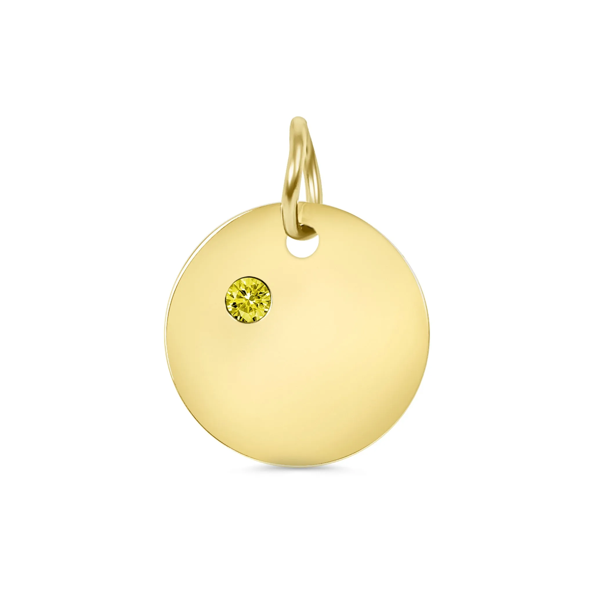 18k PVD Coated CZ Birthstone Polished Stainless Steel Round Pendant / SBB0320