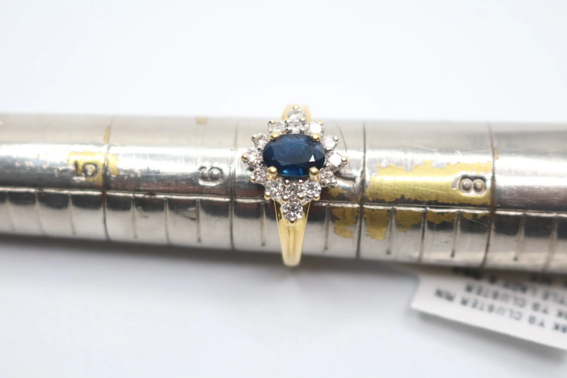 18K Yellow Gold Halo Sapphire & Diamond Ring (Size 6 1/2)