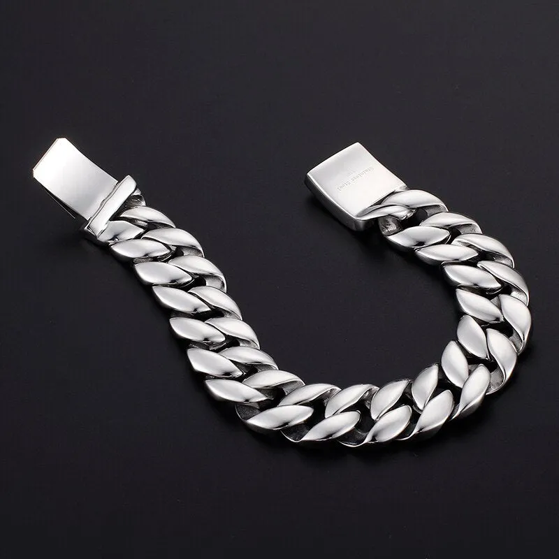 18MM Wide Chain Bracelets For Men Shiny And Smooth Stainless Steel Men Bracelets
