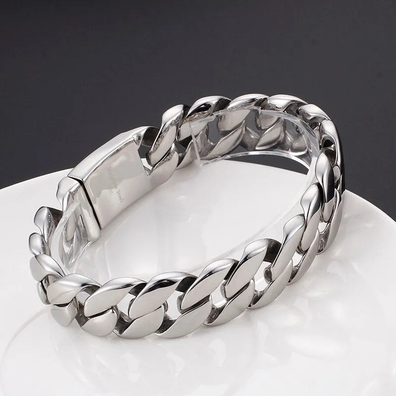 18MM Wide Chain Bracelets For Men Shiny And Smooth Stainless Steel Men Bracelets