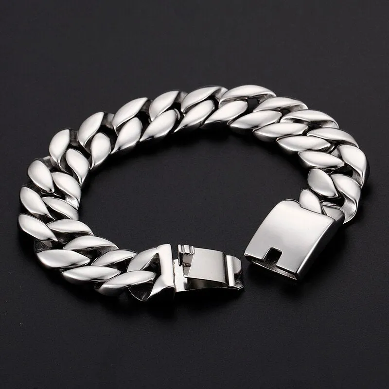 18MM Wide Chain Bracelets For Men Shiny And Smooth Stainless Steel Men Bracelets