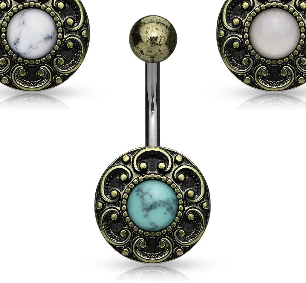 1pc Antique Gold Plated Heart Filigree w/ Stone Center Belly Navel Naval Ring