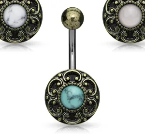 1pc Antique Gold Plated Heart Filigree w/ Stone Center Belly Navel Naval Ring