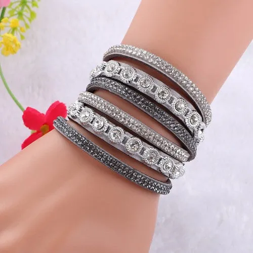 2016New Multilayer crystal Wrap bracelet Rhinestone   deluxe bracelet Double wrap leather bangle Pulseiras