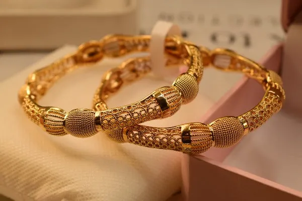 24K One Dip Indian Gold Plated Stylish Bangles Set for Girls/Women