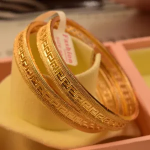 24K One Dip Indian Madrasi Gold Plated Fancy Bangles Set for Girls/Women