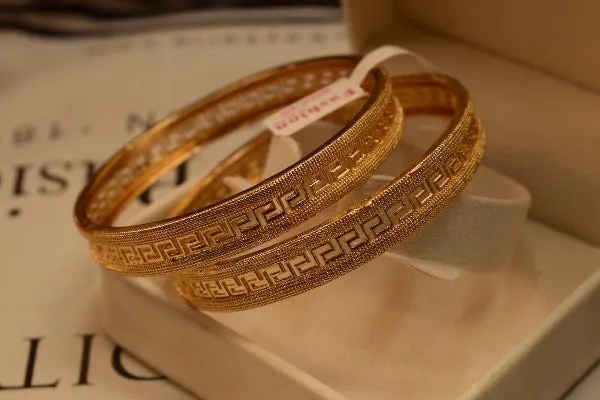 24K One Dip Indian Madrasi Gold Plated Fancy Bangles Set for Girls/Women