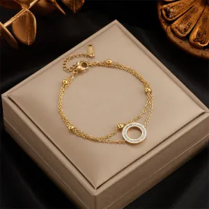 316L Stainless Steel Bracelets For Women Vintage Gold Color Round Pendant Bracelet