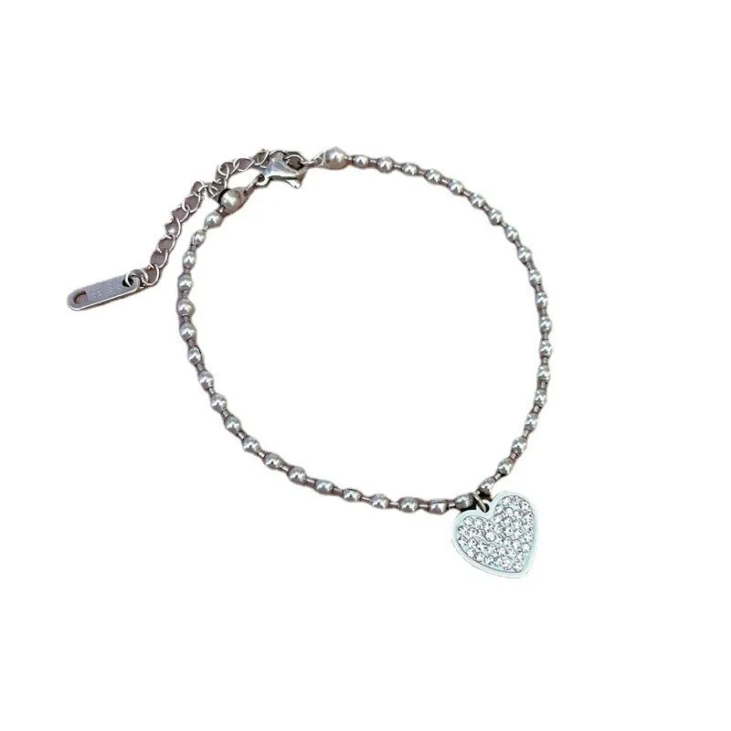316L Stainless Steel Gold Silver Color Love Heart Rhinestone Charm Bracelet For Women