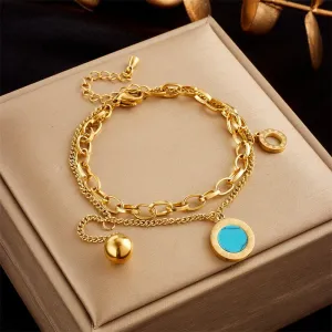 316L Stainless Steel Multilayer Round Roman Numeral Beads Charm Bracelet For Women