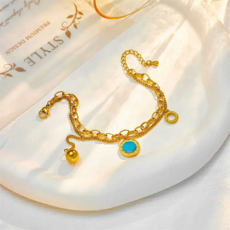 316L Stainless Steel Multilayer Round Roman Numeral Beads Charm Bracelet For Women