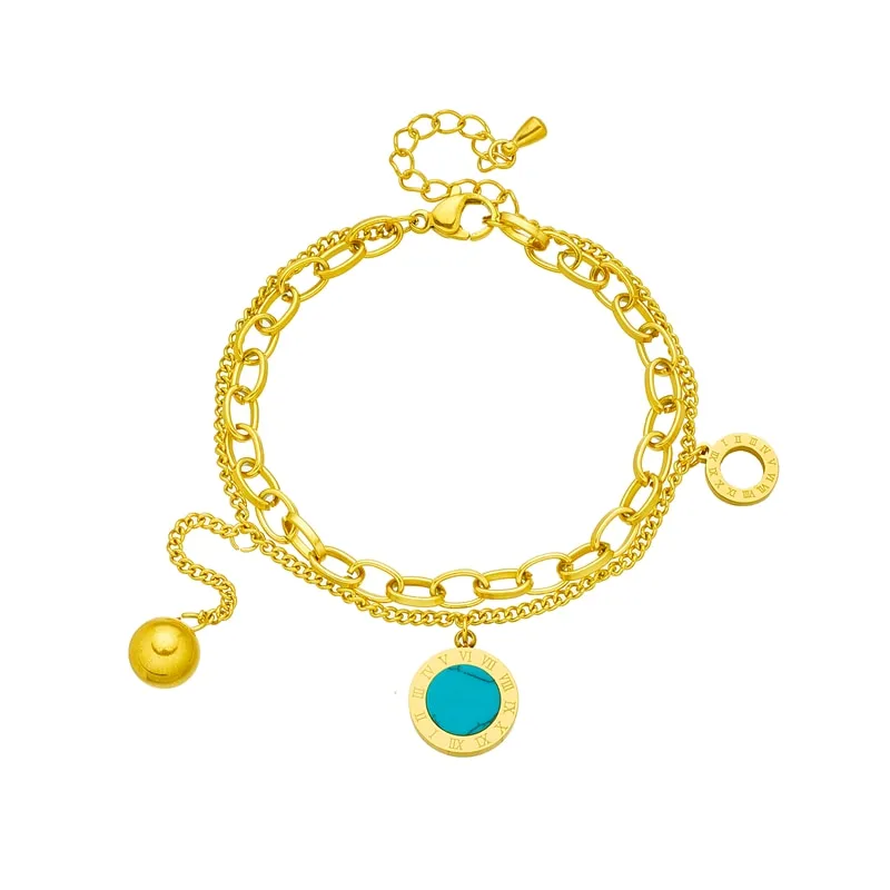 316L Stainless Steel Multilayer Round Roman Numeral Beads Charm Bracelet For Women