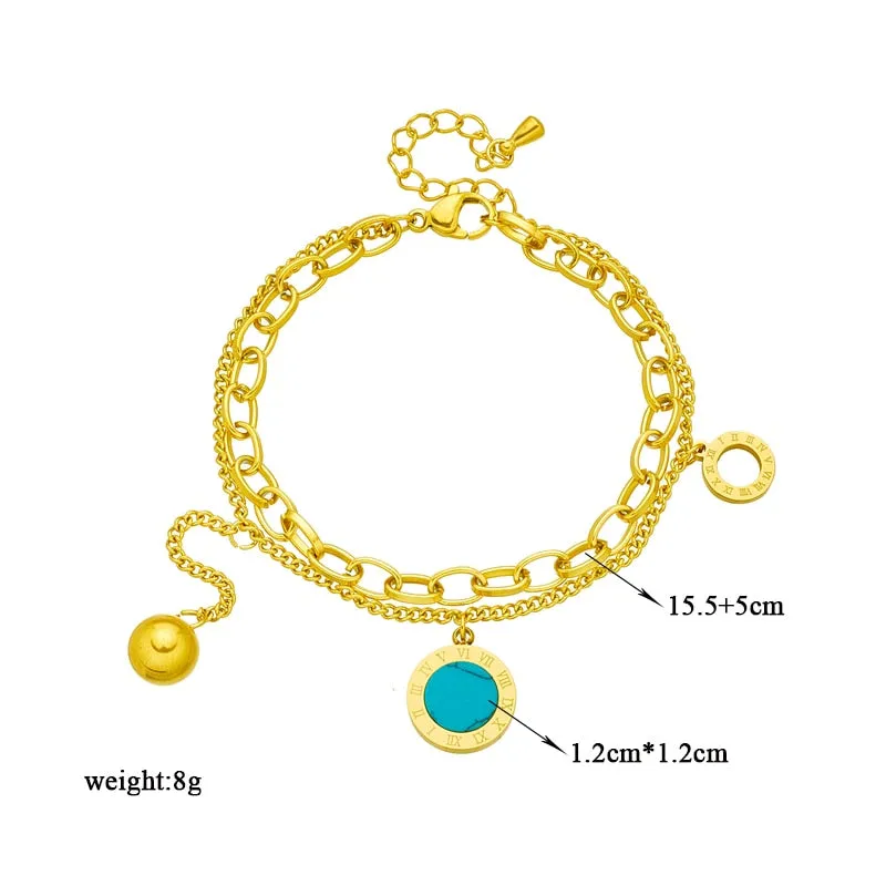316L Stainless Steel Multilayer Round Roman Numeral Beads Charm Bracelet For Women
