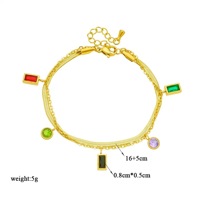 316L Stainless Steel Multilayer Round Square Zircon Charm Bracelet For Women