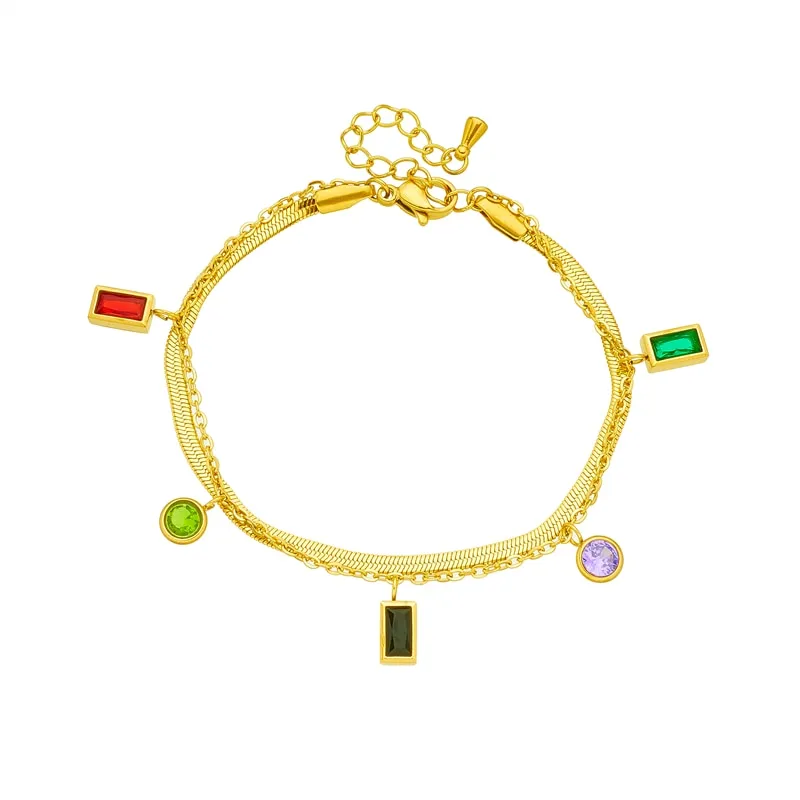 316L Stainless Steel Multilayer Round Square Zircon Charm Bracelet For Women