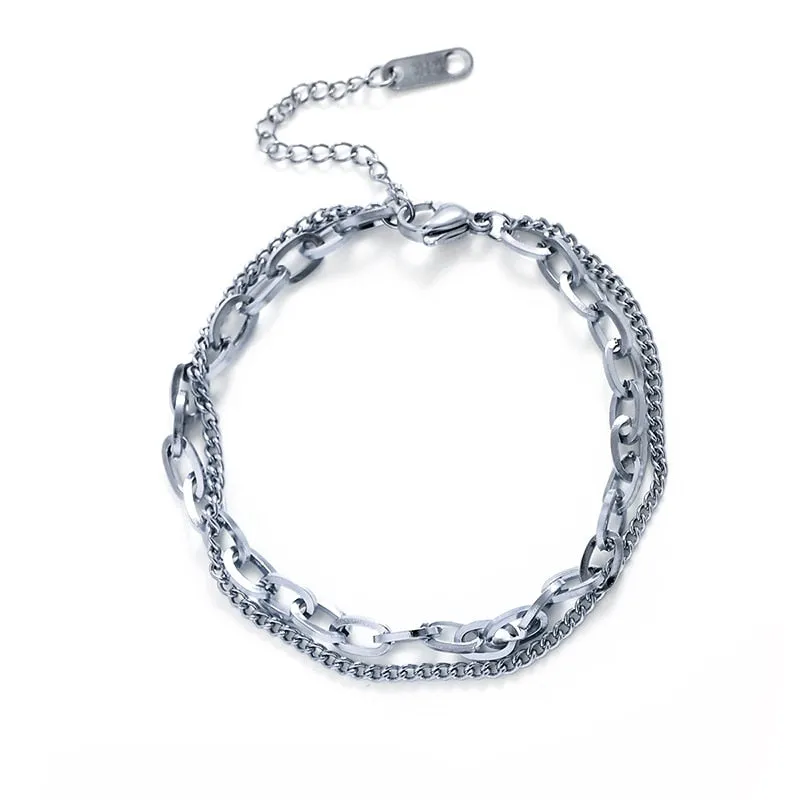 316L Stainless Steel Punk 2 Layer Bracelet Simple Irregular Chain Gold Silver Colours Women Men