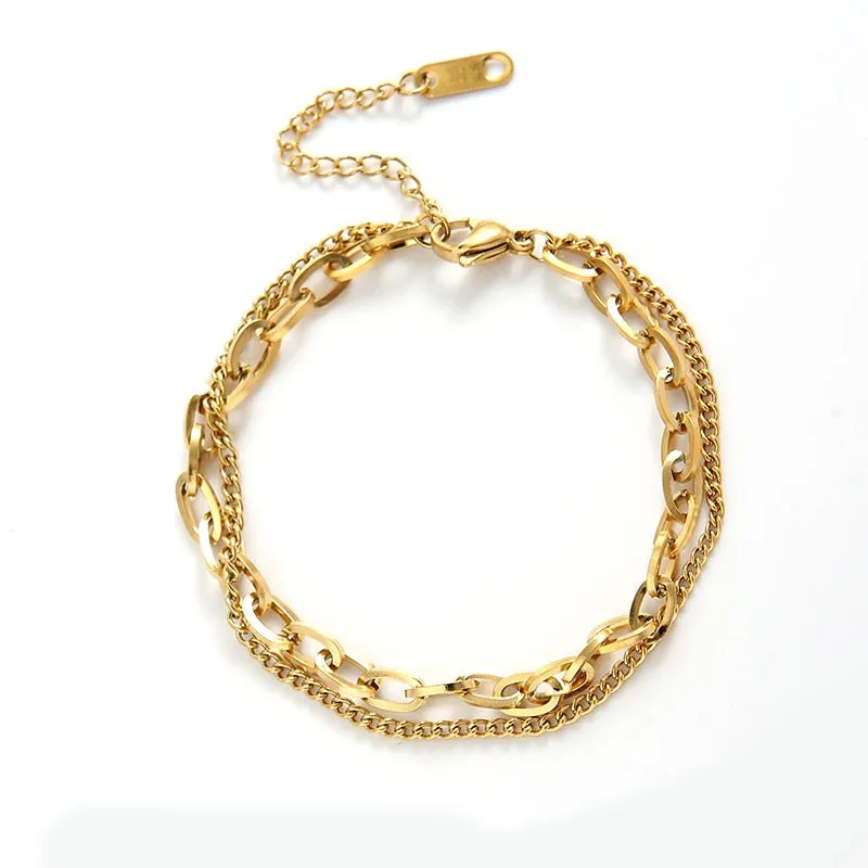 316L Stainless Steel Punk 2 Layer Bracelet Simple Irregular Chain Gold Silver Colours Women Men